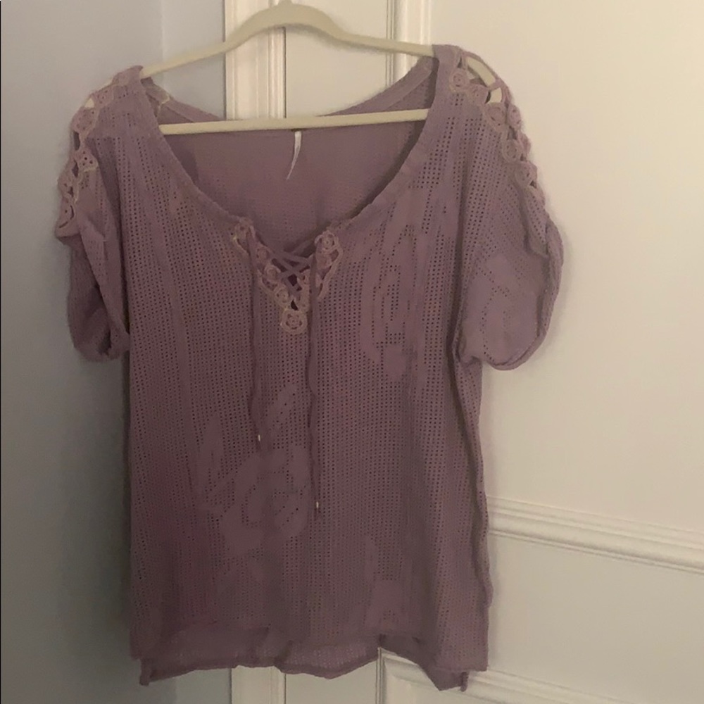 Free People Short Sleeve Lace Up Top